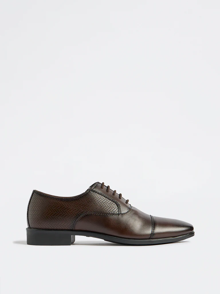 SOLEPLAY Brown Textured Oxford Shoes - Image 2