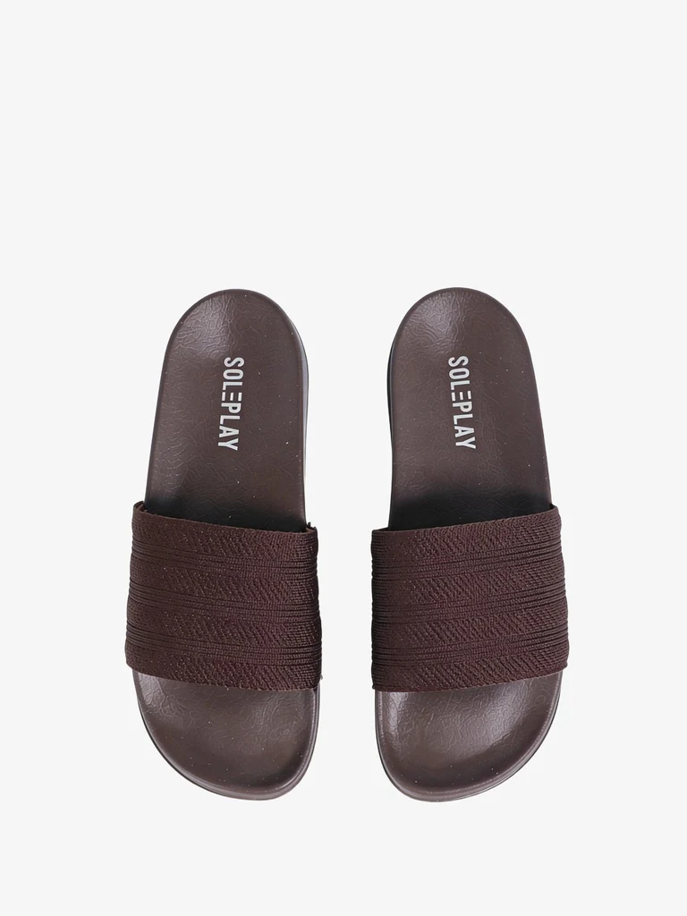 SOLEPLAY Brown Textured Slip-On Slides - Image 3