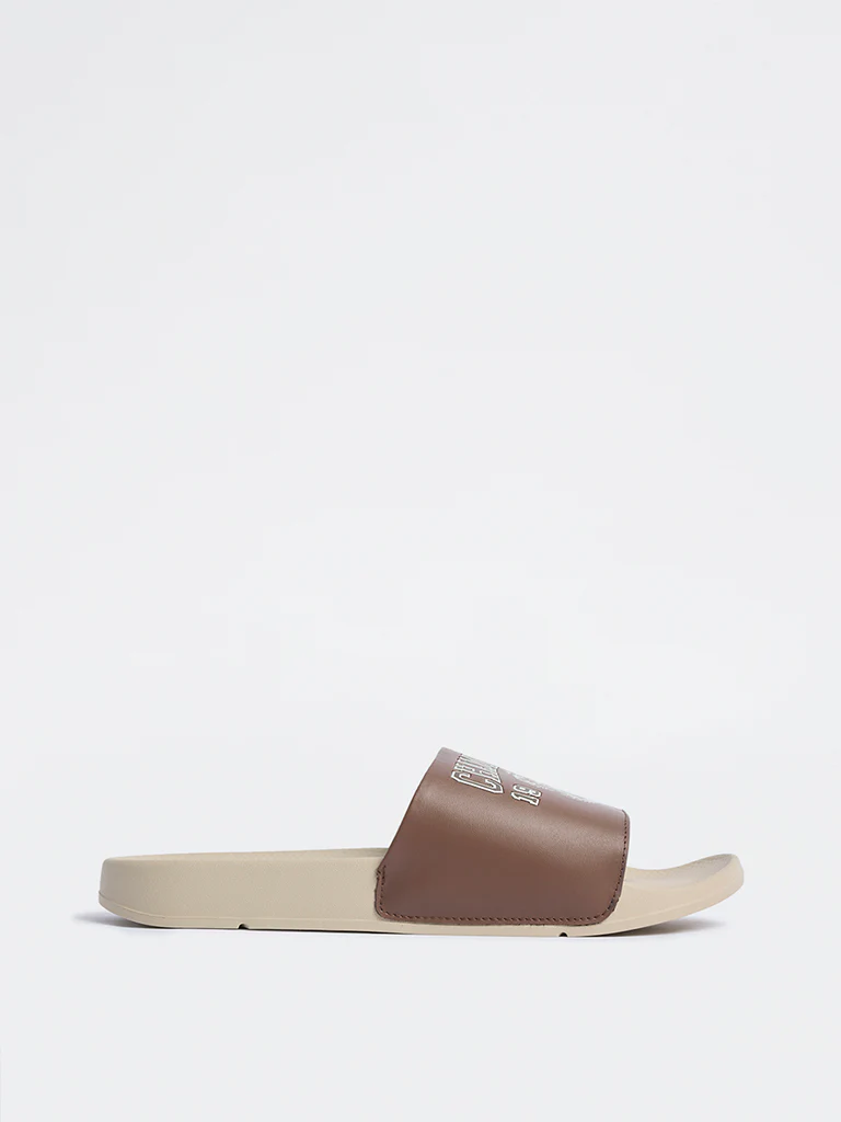 SOLEPLAY Brown Typographic Pool Slides