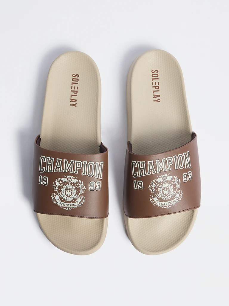 SOLEPLAY Brown Typographic Pool Slides - Image 2