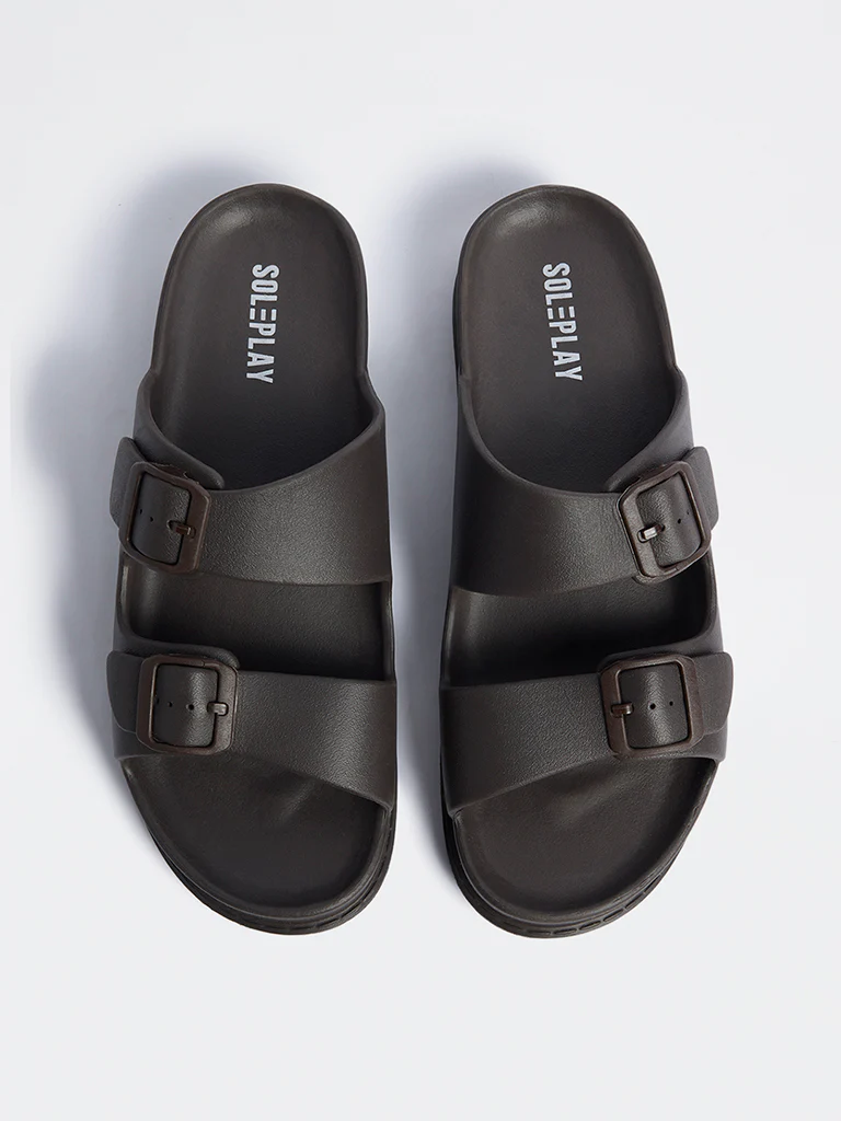 SOLEPLAY Dark Brown Buckle-Detailed Slip-On Sandals - Image 3