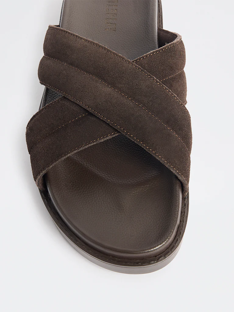 SOLEPLAY Dark Brown Criss-Cross Suede Sandals - Image 4