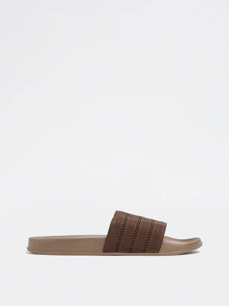 SOLEPLAY Dark Brown Knit-Textured Pool Slides