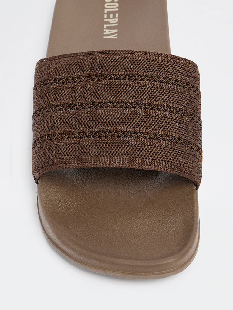 SOLEPLAY Dark Brown Knit-Textured Pool Slides - Image 3