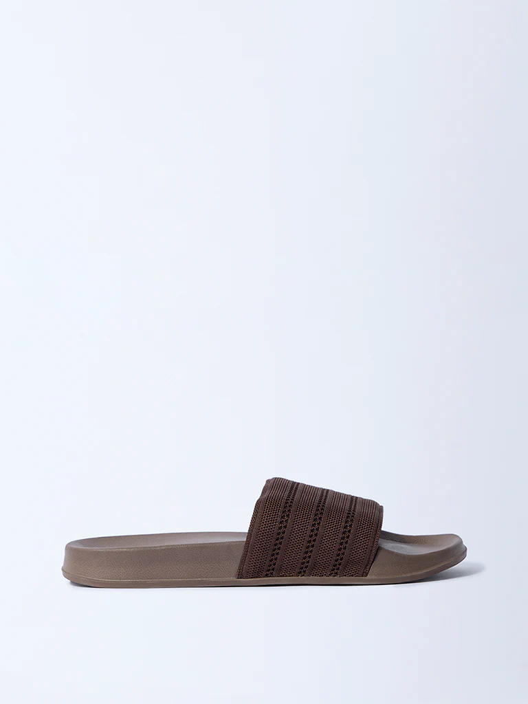 SOLEPLAY Dark Brown Knit-Textured Slides