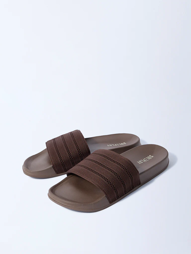 SOLEPLAY Dark Brown Knit-Textured Slides - Image 2