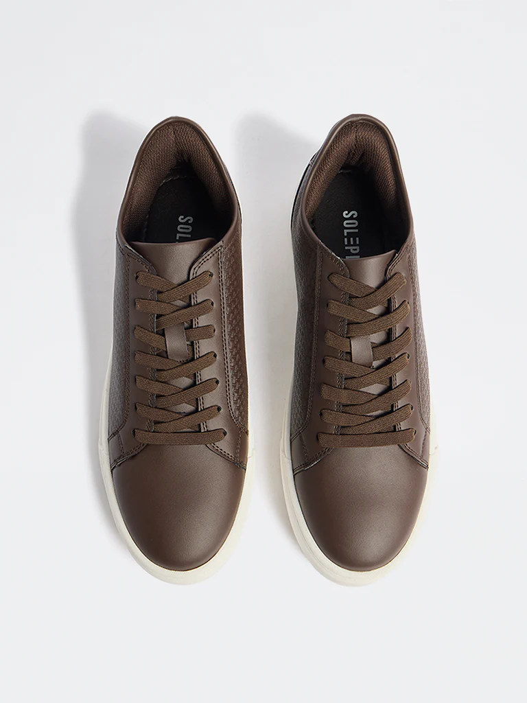 SOLEPLAY Dark Brown Self-Textured Lace-Up Sneakers - Image 3
