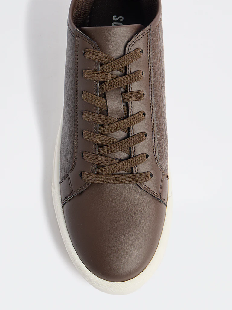 SOLEPLAY Dark Brown Self-Textured Lace-Up Sneakers - Image 4