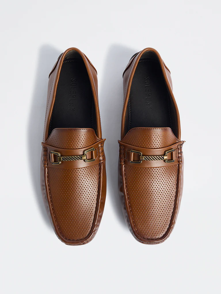 SOLEPLAY Dark Tan Perforated Penny Loafers - Image 3