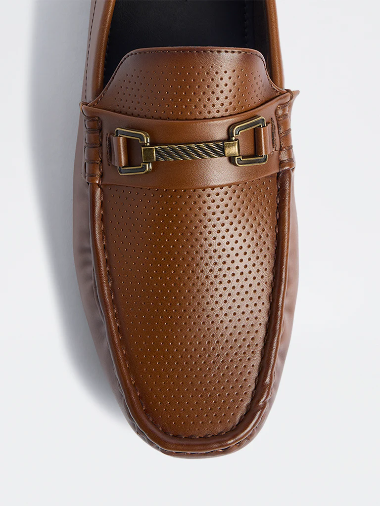 SOLEPLAY Dark Tan Perforated Penny Loafers - Image 4