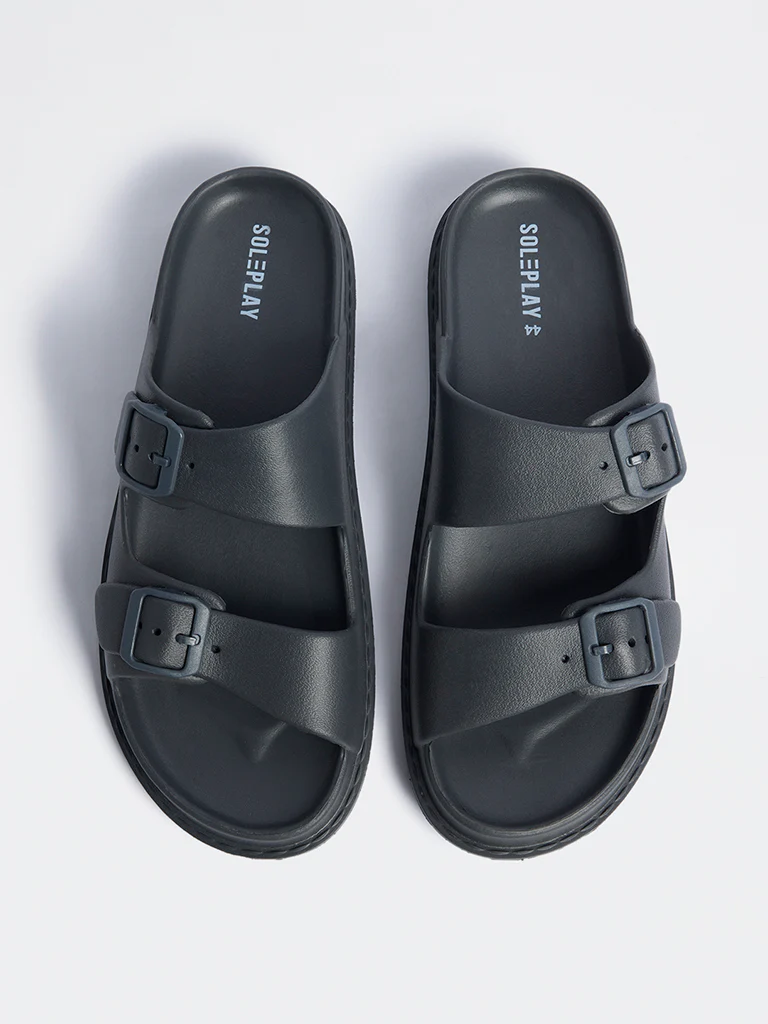 SOLEPLAY Grey Buckle-Detailed Slides - Image 3