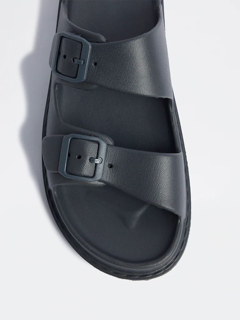 SOLEPLAY Grey Buckle-Detailed Slides - Image 4