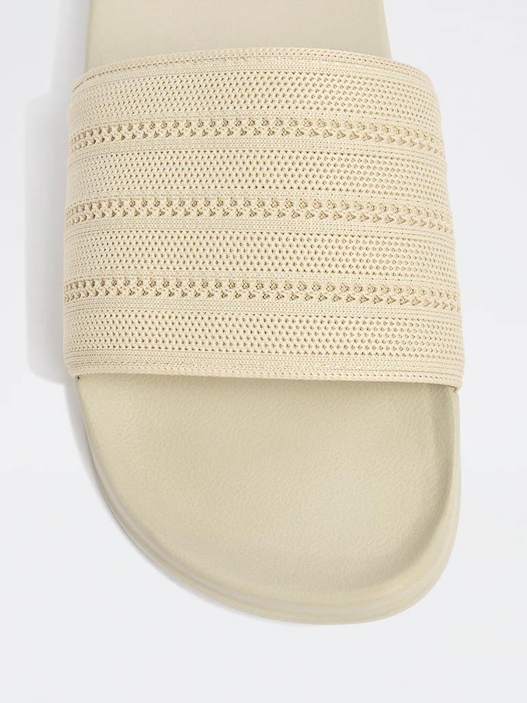 SOLEPLAY Ivory Knit-Textured Pool Slides - Image 3