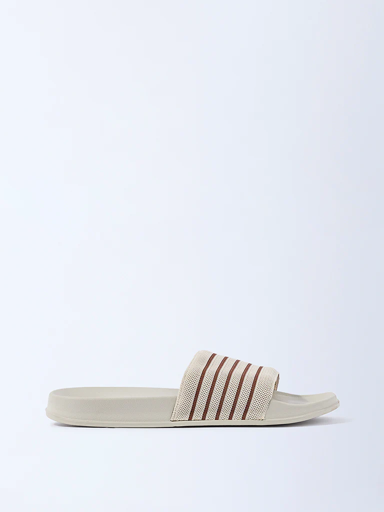 SOLEPLAY Ivory Stripe-Detailed Pool Slides