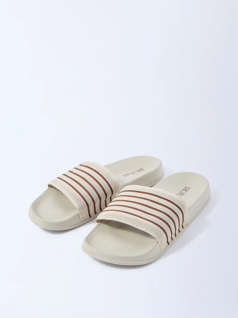 SOLEPLAY Ivory Stripe-Detailed Pool Slides - Image 2