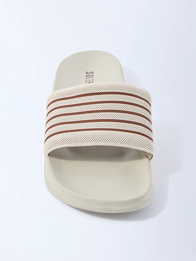 SOLEPLAY Ivory Stripe-Detailed Pool Slides - Image 3
