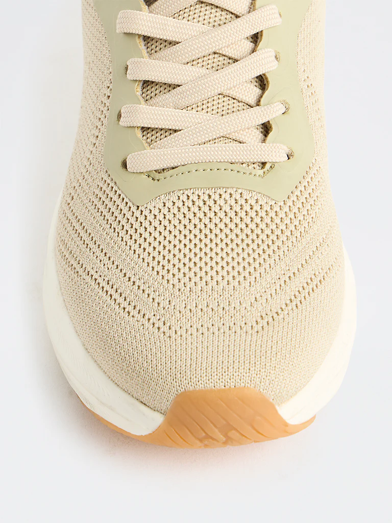 SOLEPLAY Light Beige Knit-Textured Lace-Up Sneakers - Image 4