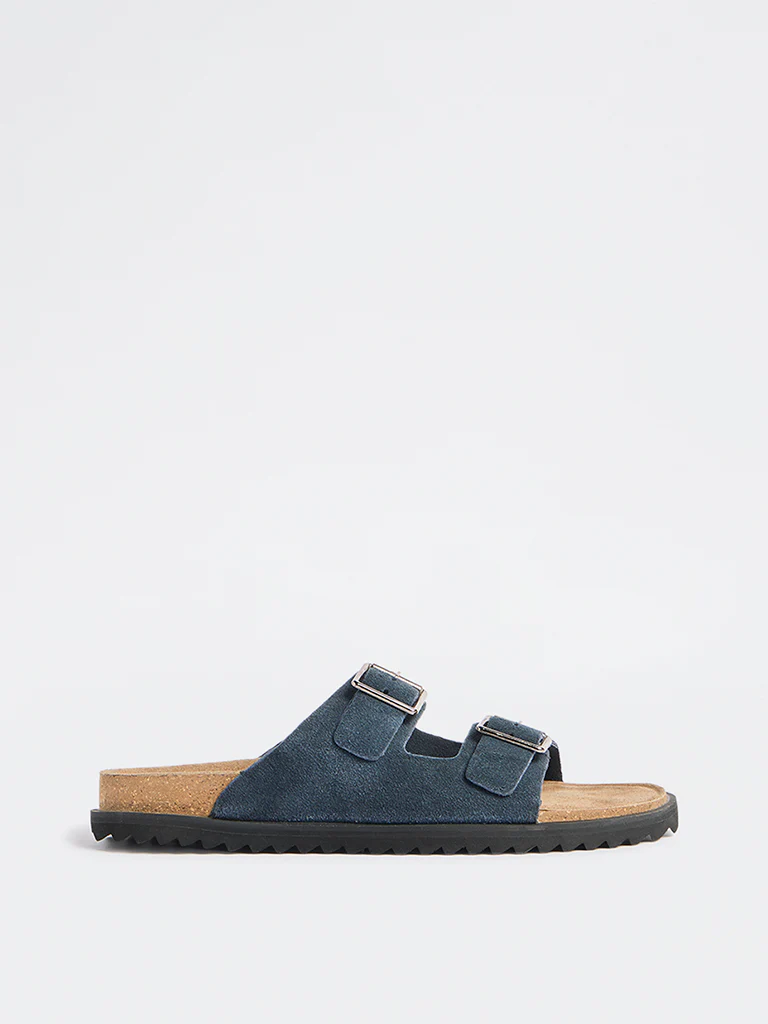 SOLEPLAY Navy Buckle-Detailed Slip-On Suede Sandals - Image 2