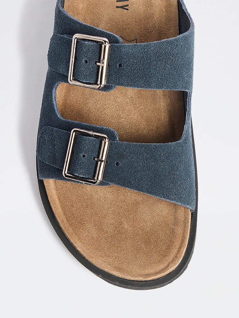 SOLEPLAY Navy Buckle-Detailed Slip-On Suede Sandals - Image 4