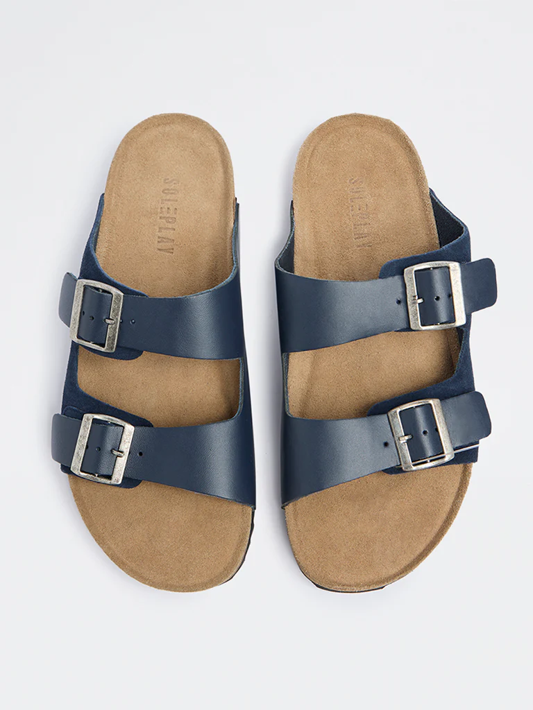 SOLEPLAY Navy Dual-Strap Slip-On Suede Leather Sandals - Image 3