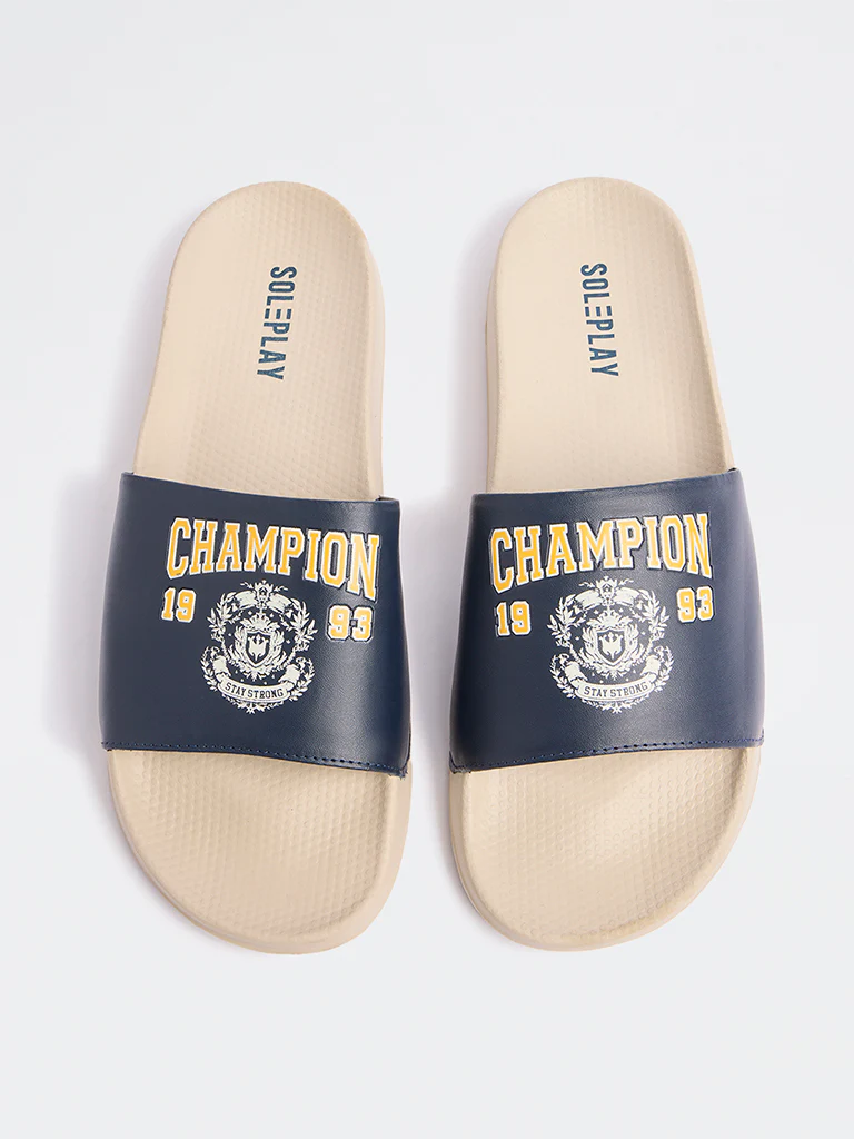 SOLEPLAY Navy Graphic Printed Pool Slides - Image 2