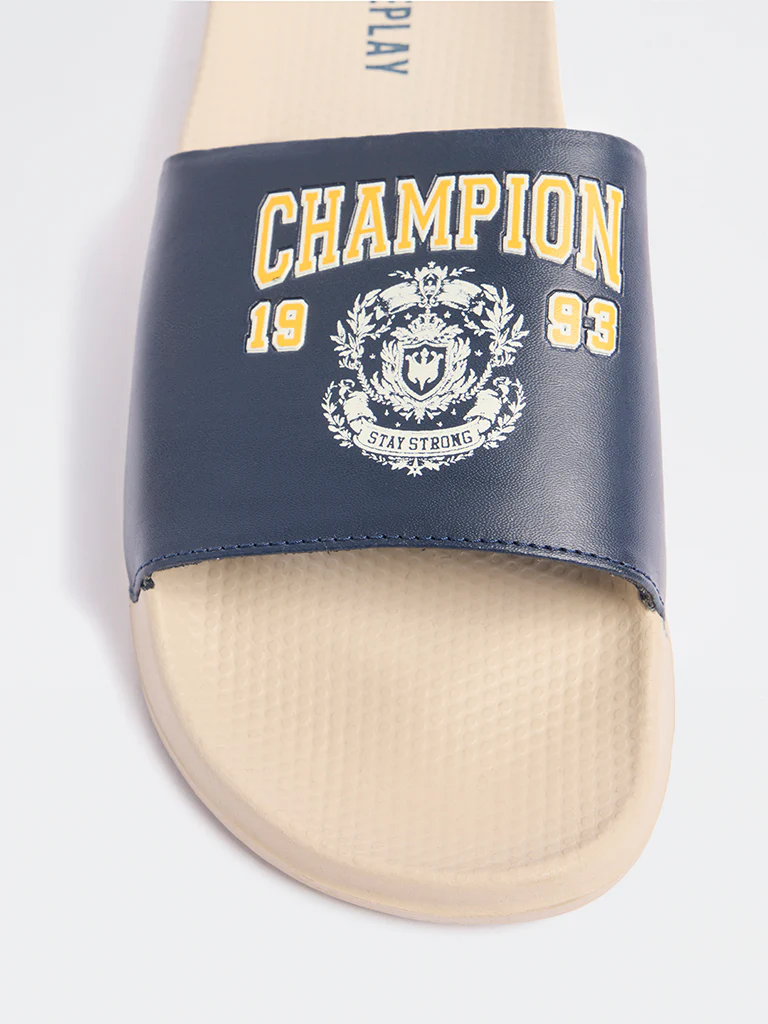 SOLEPLAY Navy Graphic Printed Pool Slides - Image 3