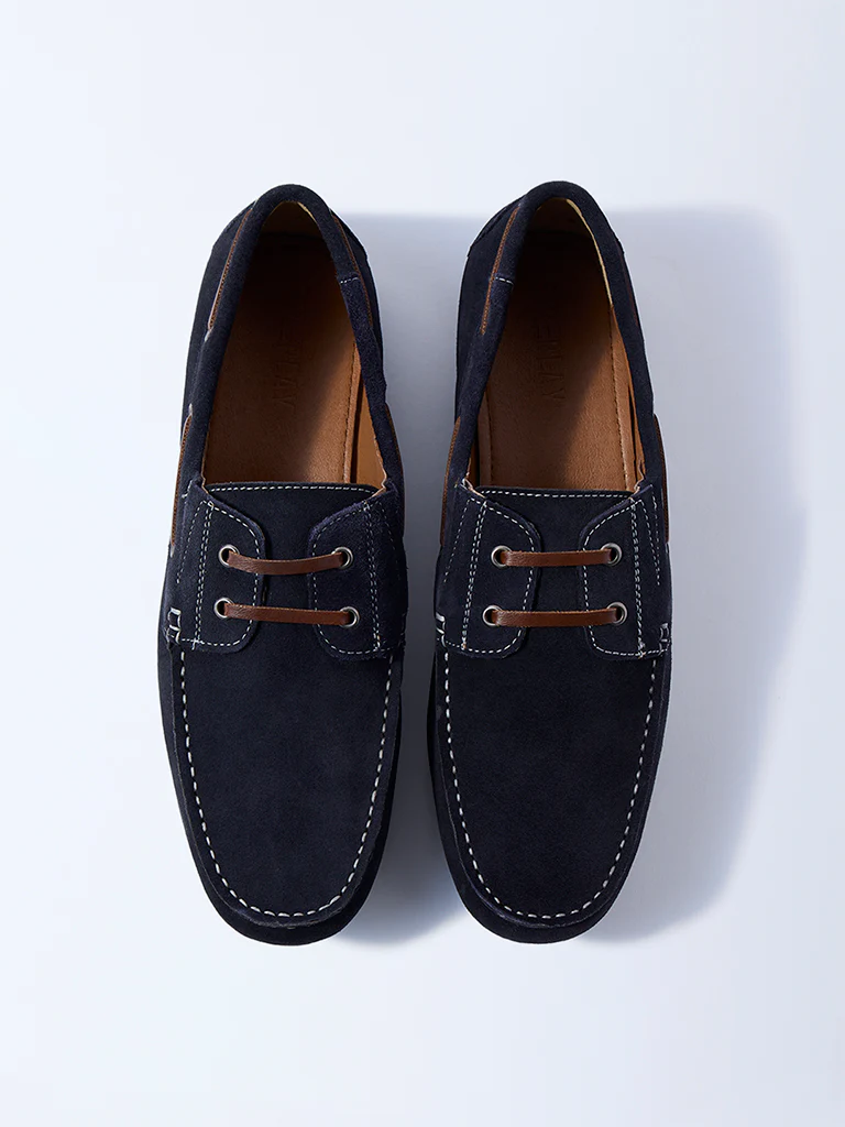 SOLEPLAY Navy Lace-Detailed Suede Loafers - Image 2