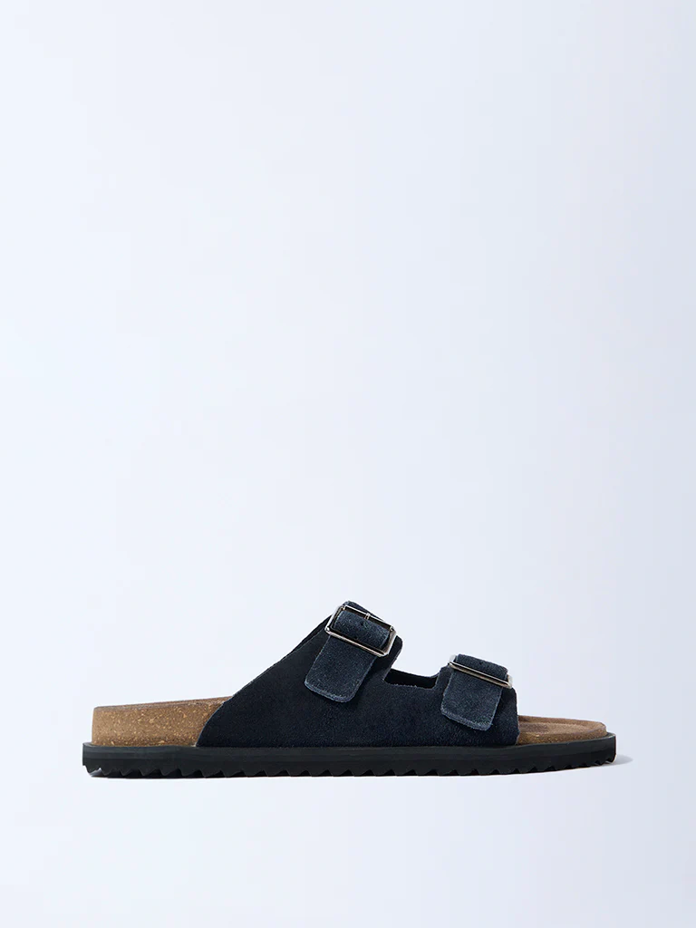 SOLEPLAY Navy Slip-On Suede Leather Sandals - Image 2