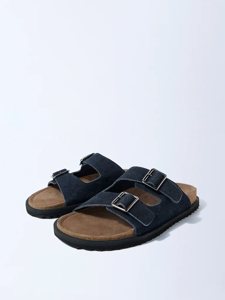 SOLEPLAY Navy Slip-On Suede Leather Sandals - Image 3