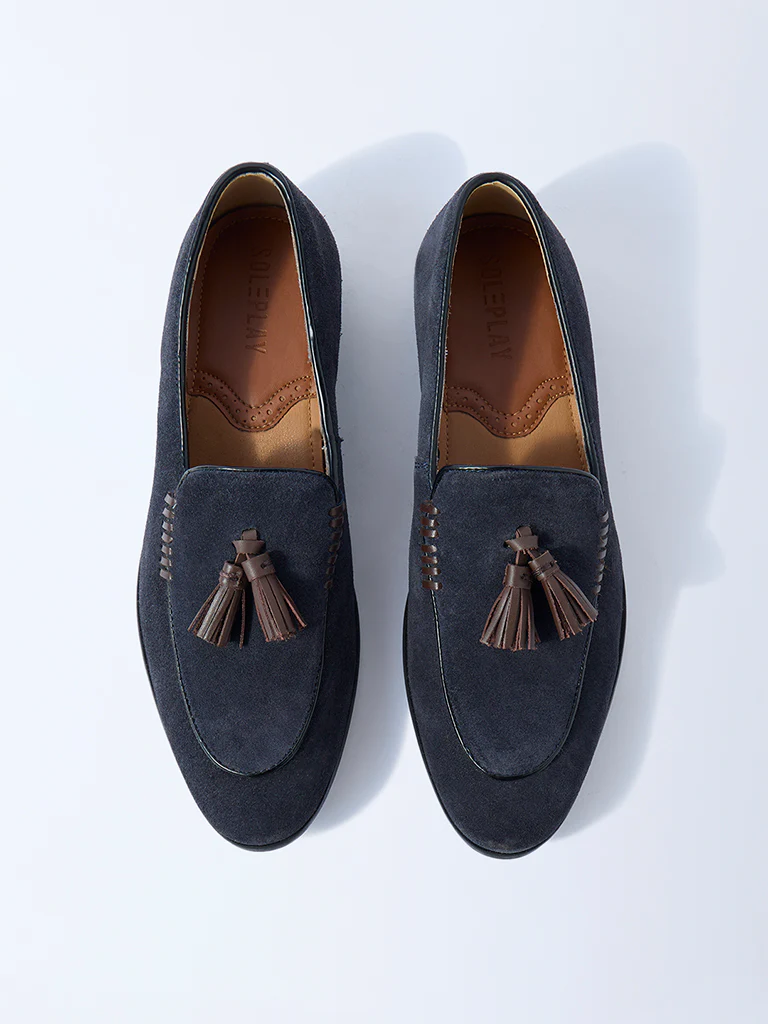 SOLEPLAY Navy Tassel Detailed Suede Leather Loafers - Image 3