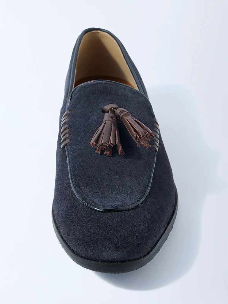 SOLEPLAY Navy Tassel Detailed Suede Leather Loafers - Image 4