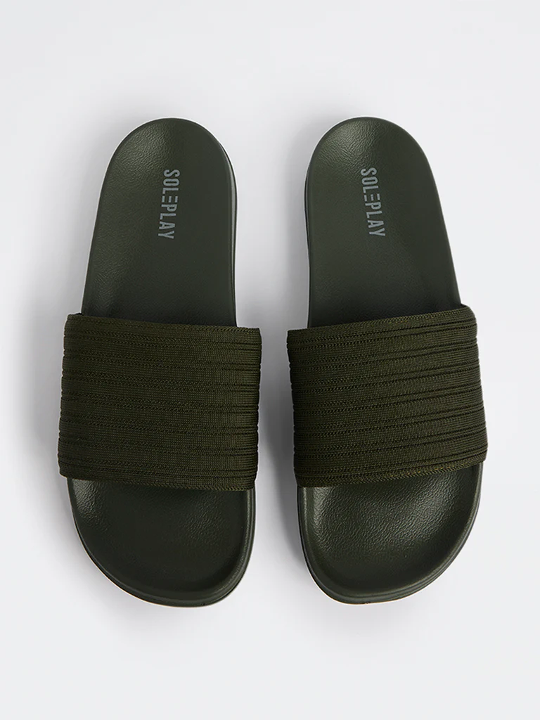 SOLEPLAY Olive Knit-Textured Pool Slides - Image 2