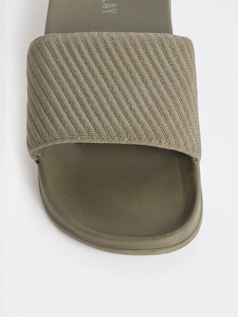 SOLEPLAY Olive Knit-Textured Slides - Image 3