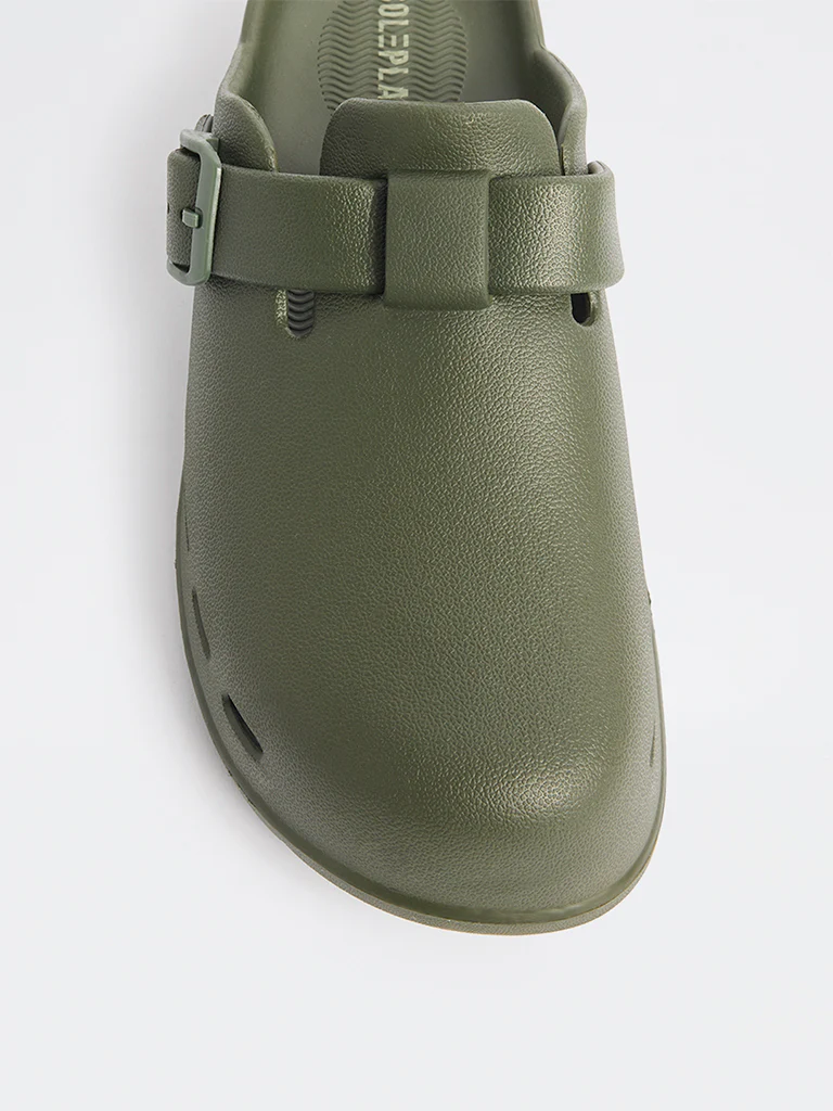 SOLEPLAY Olive Perforated Clog Sandals - Image 4