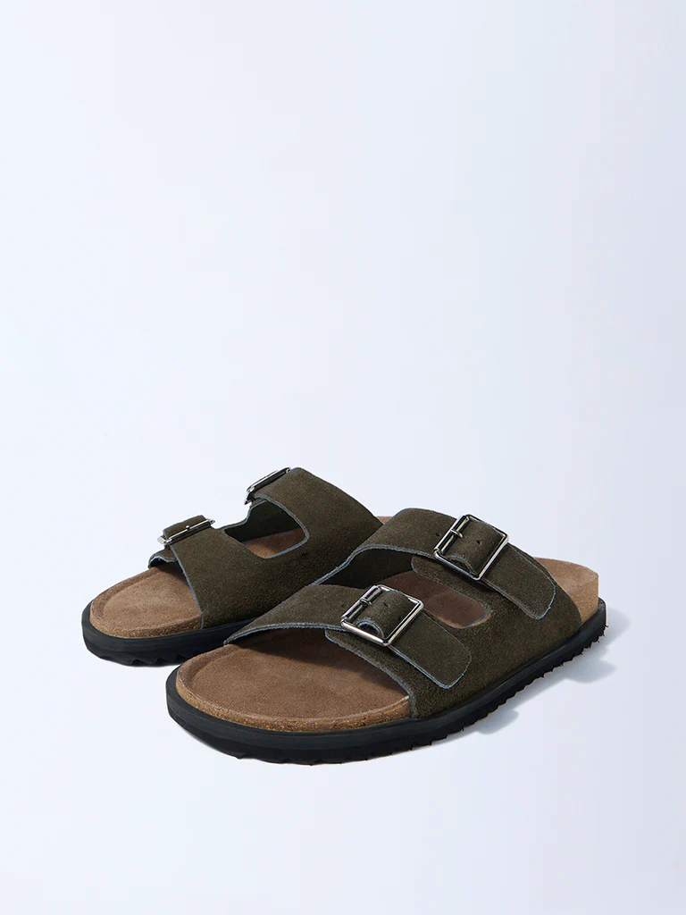SOLEPLAY Olive Slip-On Suede Leather Sandals - Image 2