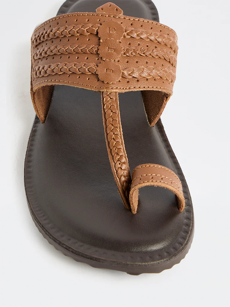 SOLEPLAY Tan Braided Kolhapuri Sandals - Image 4