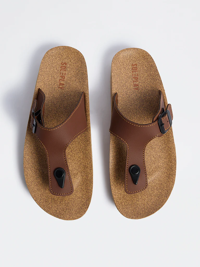 SOLEPLAY Tan Buckle-Detailed Thong Strap Sandals - Image 2
