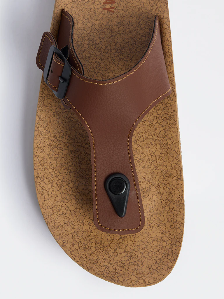 SOLEPLAY Tan Buckle-Detailed Thong Strap Sandals - Image 3