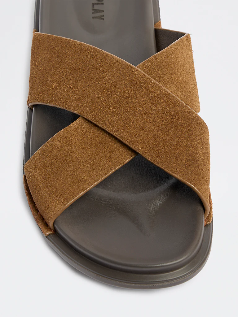 SOLEPLAY Tan Criss-Cross Strap Suede Sandals - Image 3
