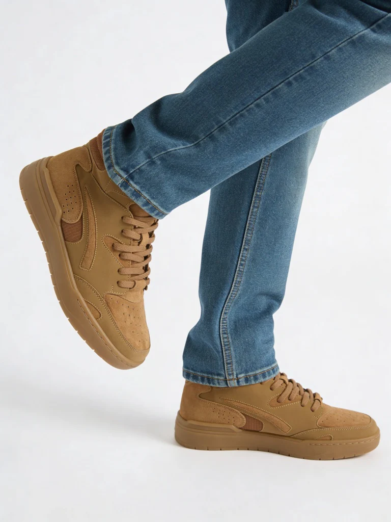 SOLEPLAY Tan Peforated Suede Lace-Up Sneakers
