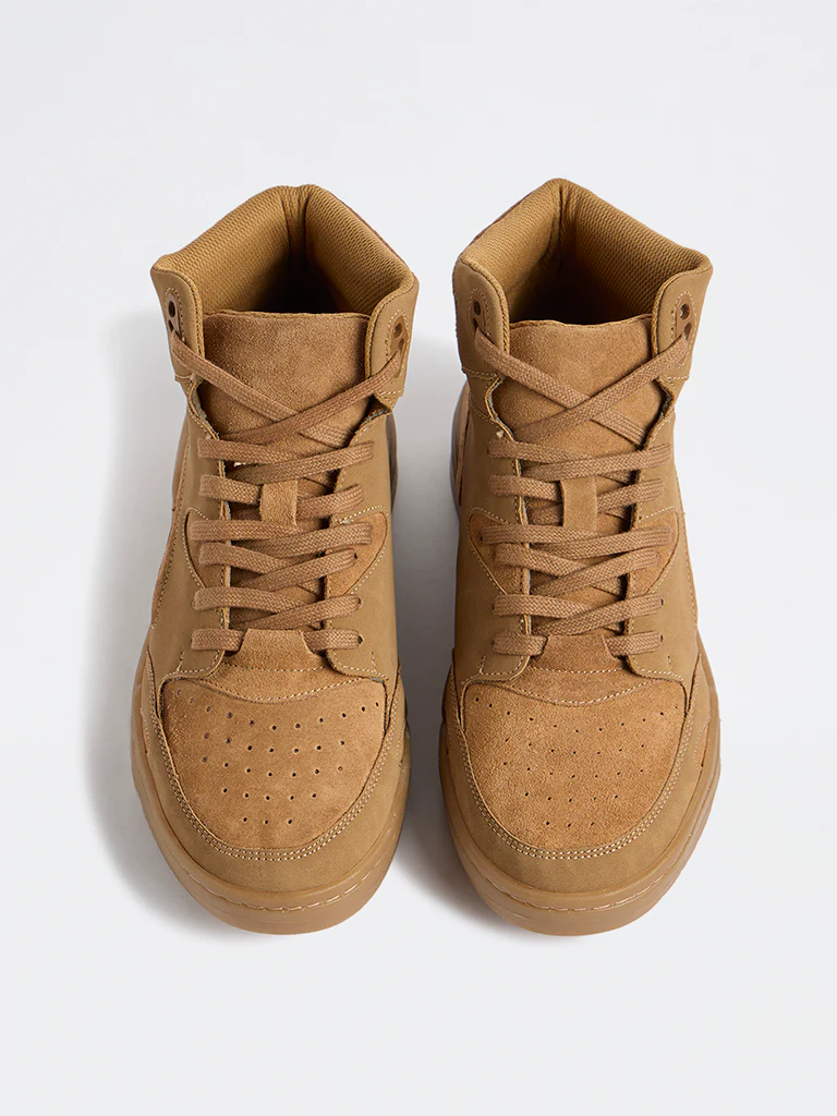 SOLEPLAY Tan Peforated Suede Lace-Up Sneakers - Image 3