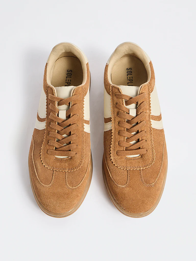 SOLEPLAY Tan Perforated Lace-Up Suede Sneakers - Image 2