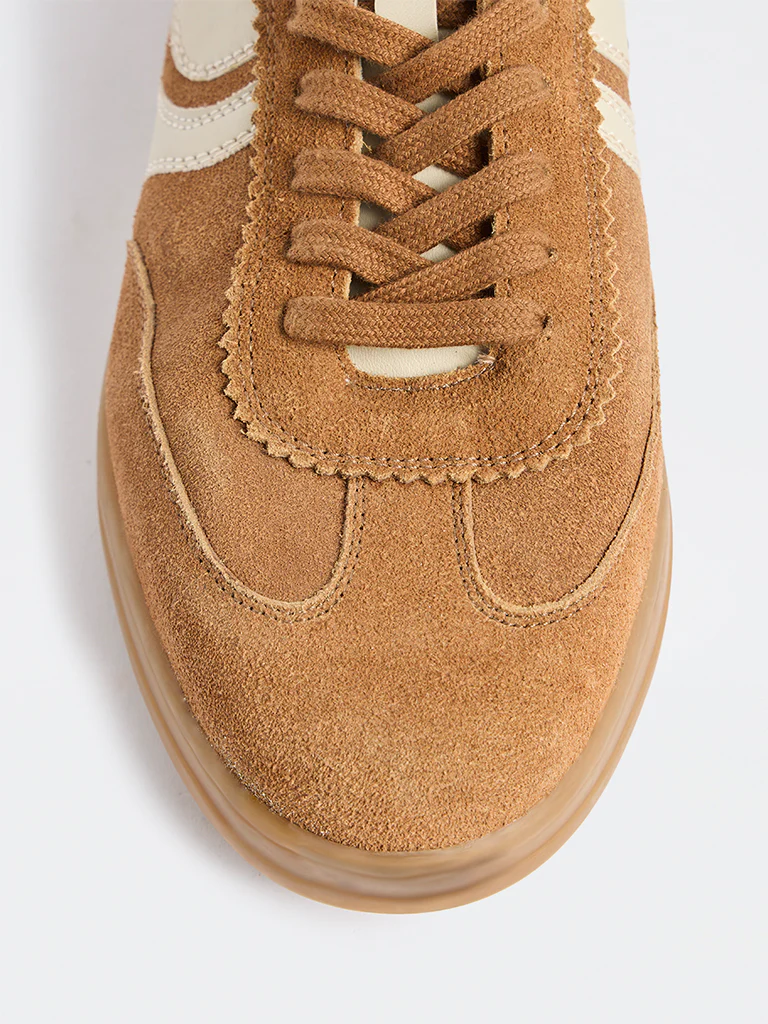 SOLEPLAY Tan Perforated Lace-Up Suede Sneakers - Image 3
