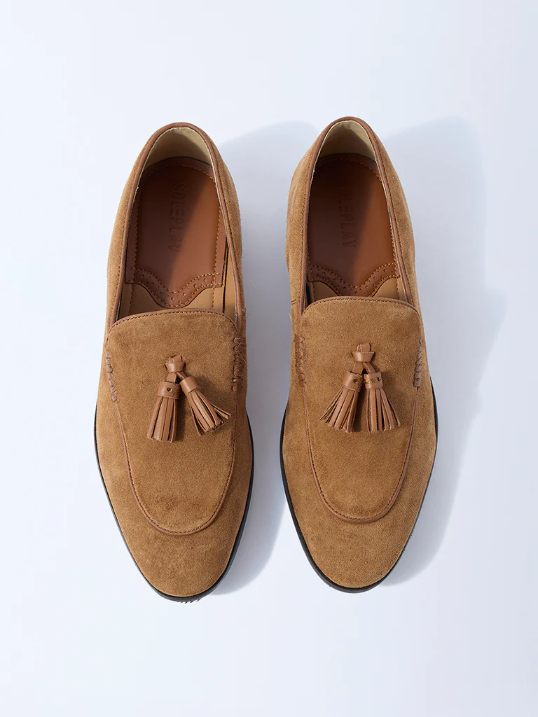 SOLEPLAY Tan Tassel Detailed Suede Leather Loafers - Image 3