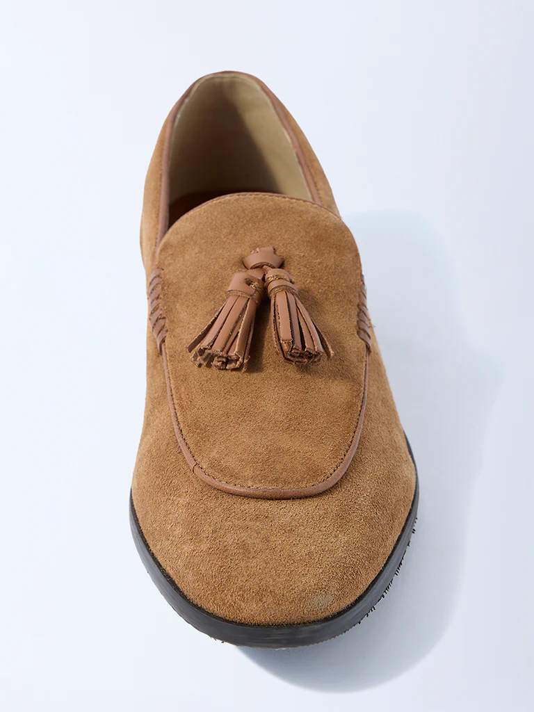 SOLEPLAY Tan Tassel Detailed Suede Leather Loafers - Image 4