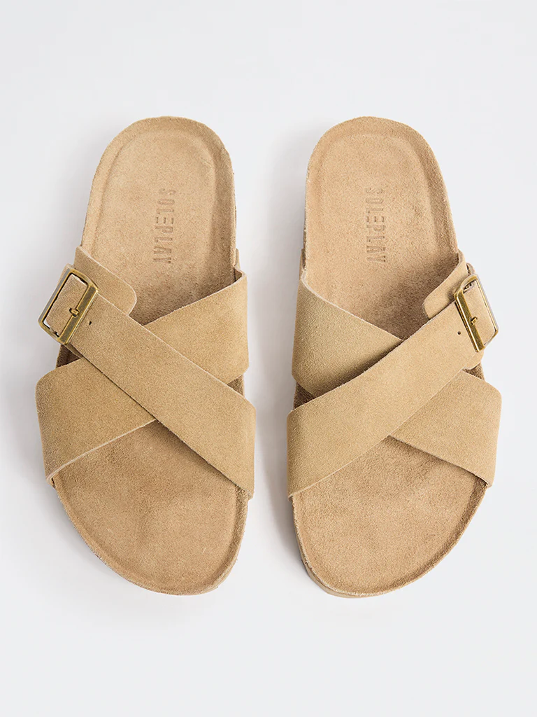 SOLEPLAY Taupe Criss-Cross Suede Sandals - Image 3