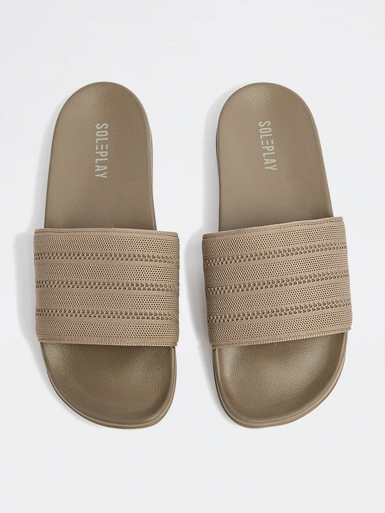 SOLEPLAY Taupe Knit-Textured Pool Slides - Image 2