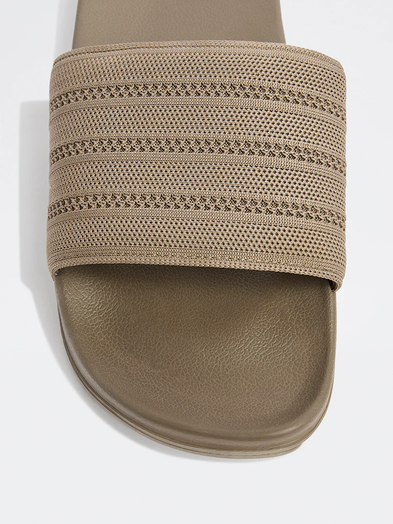 SOLEPLAY Taupe Knit-Textured Pool Slides - Image 3