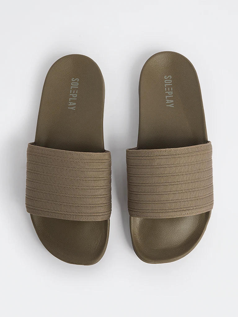 SOLEPLAY Taupe Knit-Textured Pool Slides - Image 3