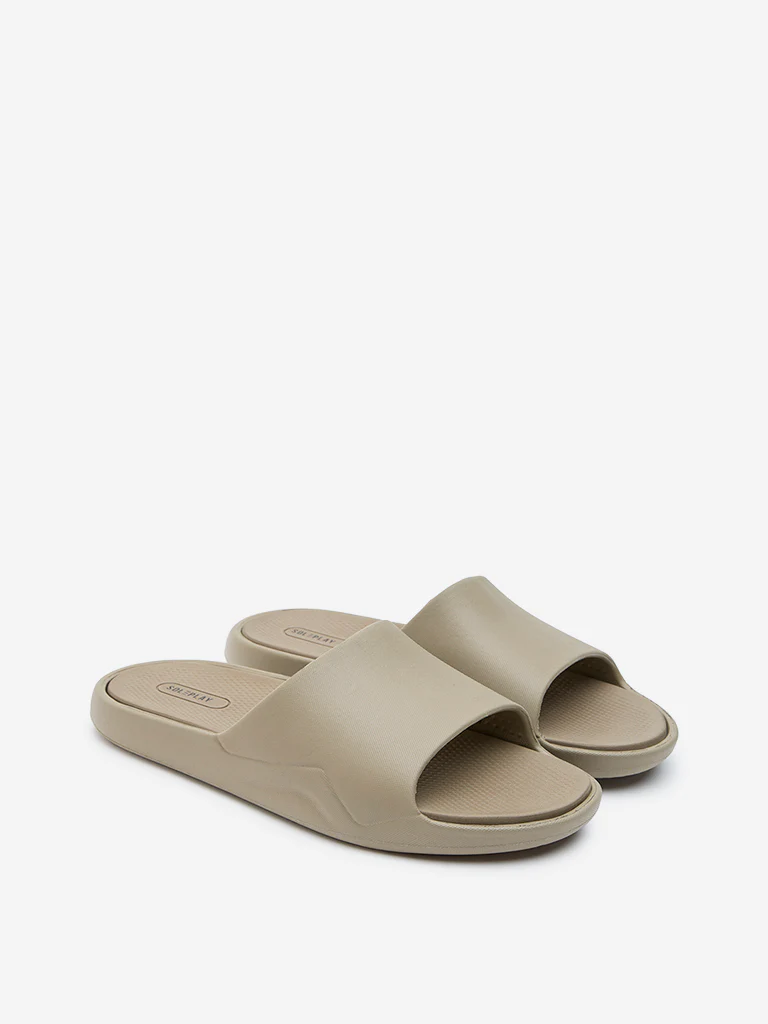 SOLEPLAY Taupe Solid Pool Slides - Image 2